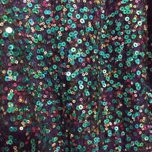 EUC HAILEY/ADRIANNA PAPELL Blue Long Back Short Front Rainbow Sequin Dress 3/4 - Picture 5 of 15